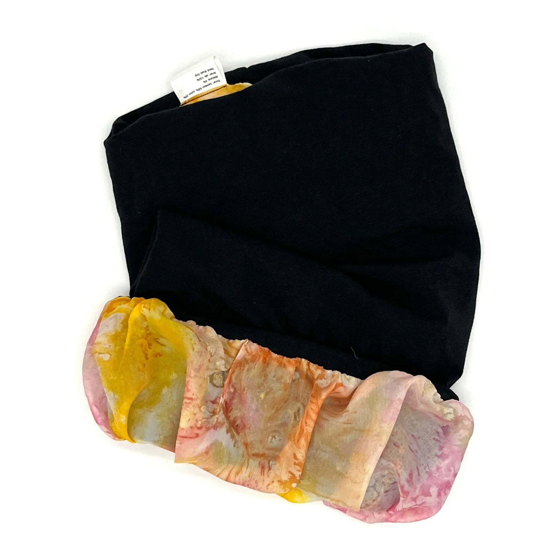 Black, orange and yellow silk lined bamboo hair wrap SilkGenie