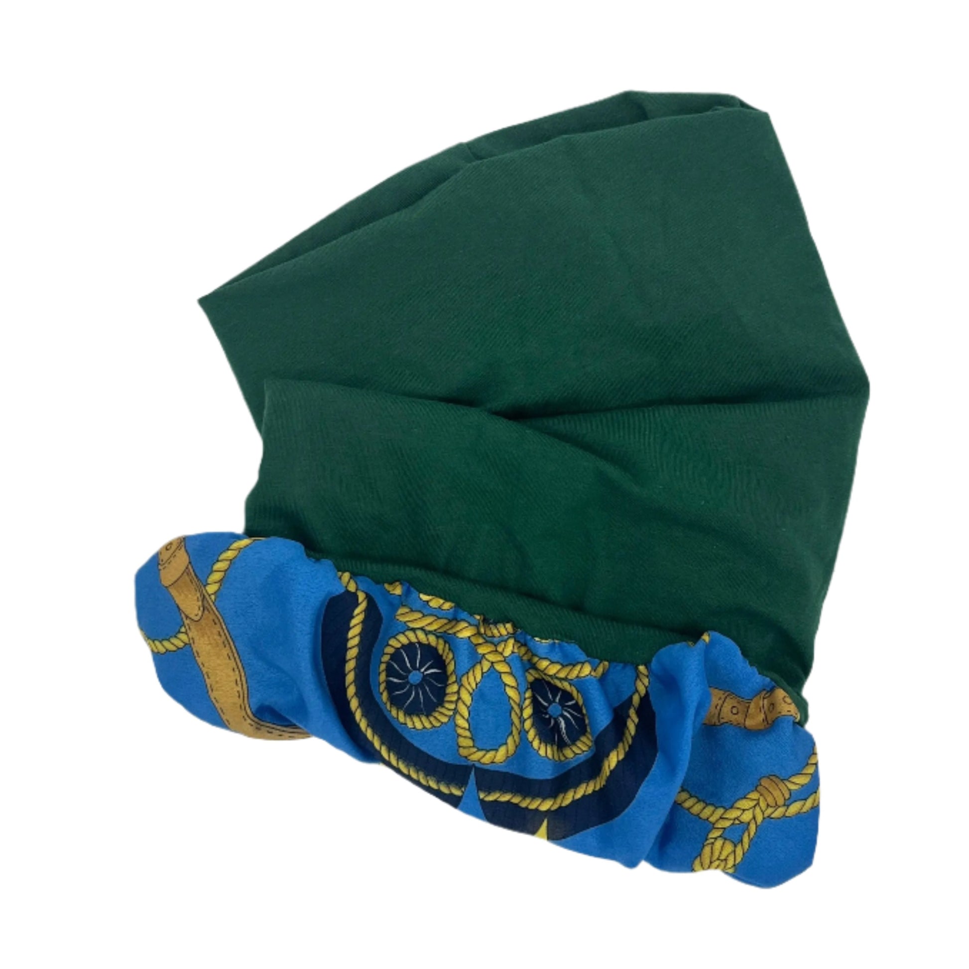 Bottle green and blue silk lined bamboo hair wrap SilkGenie