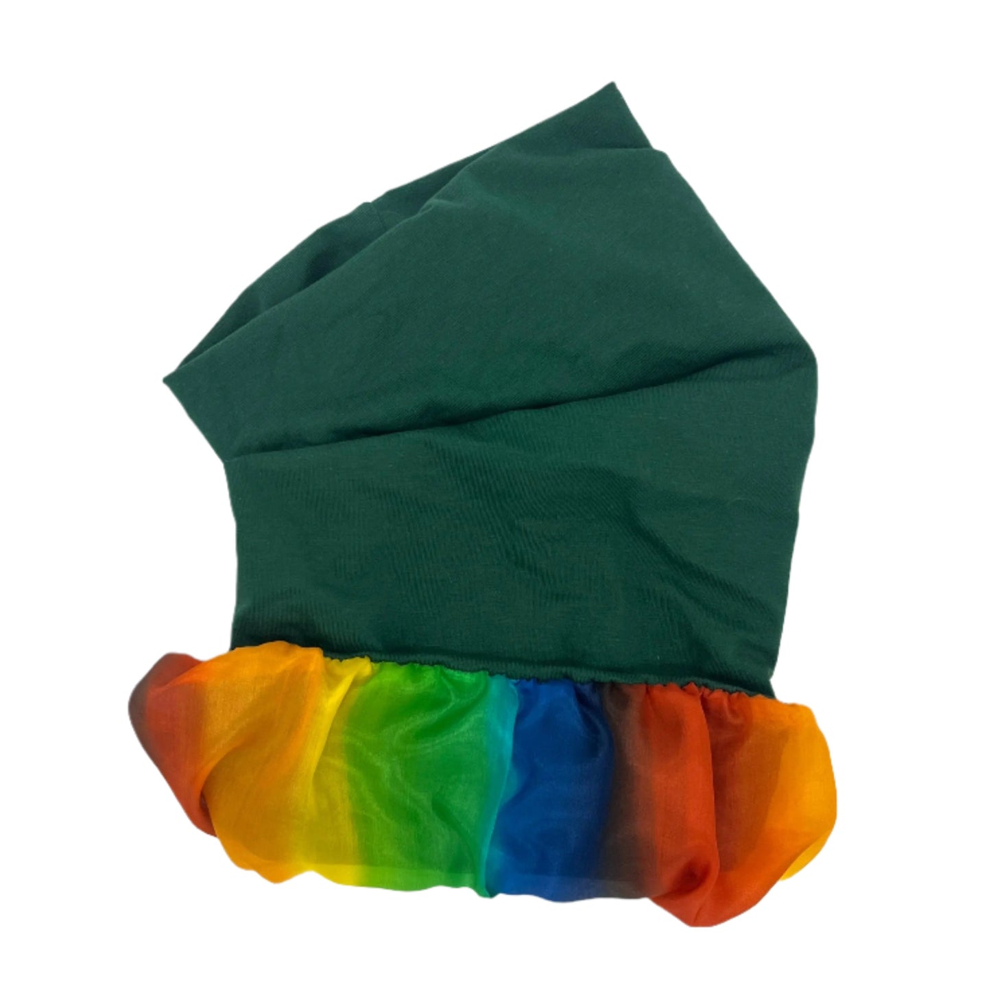 Bottle green and multicoloured rainbow silk lined bamboo hair wrap SilkGenie
