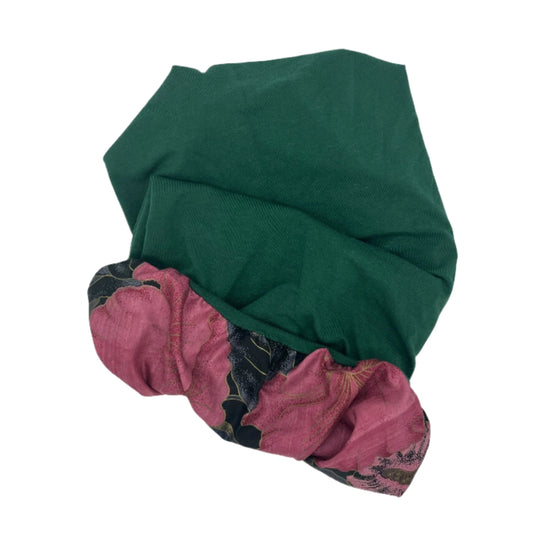 Bottle green and multicoloured silk lined bamboo hair wrap SilkGenie