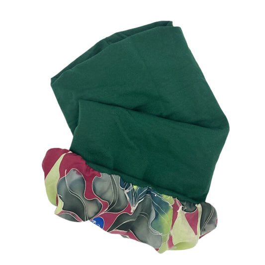 Bottle green and multicoloured silk lined bamboo hair wrap SilkGenie