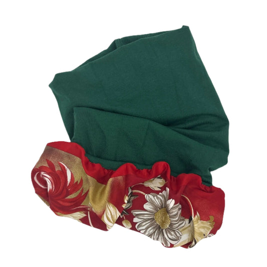 Bottle green and red silk lined bamboo hair wrap SilkGenie