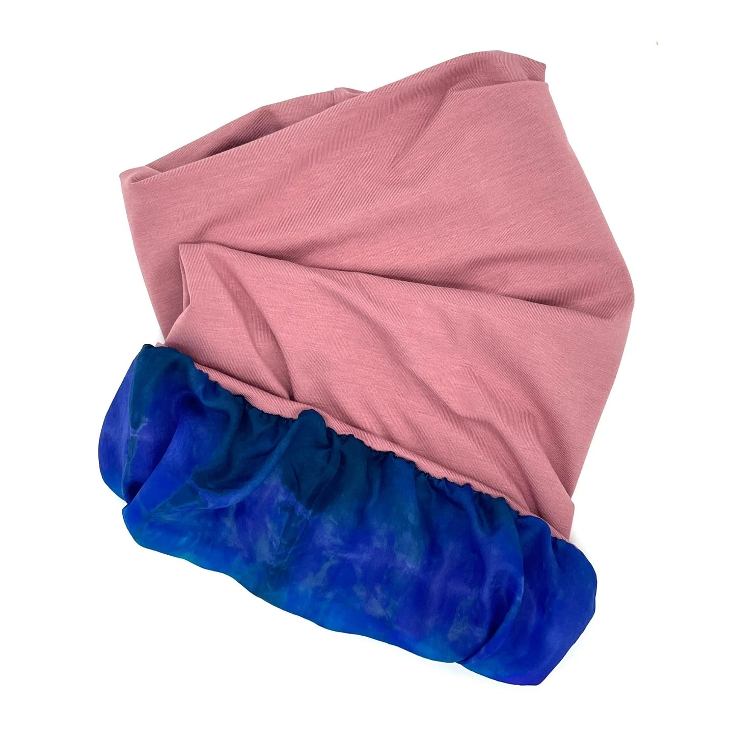 Dusky pink and blue silk lined bamboo hair wrap SilkGenie