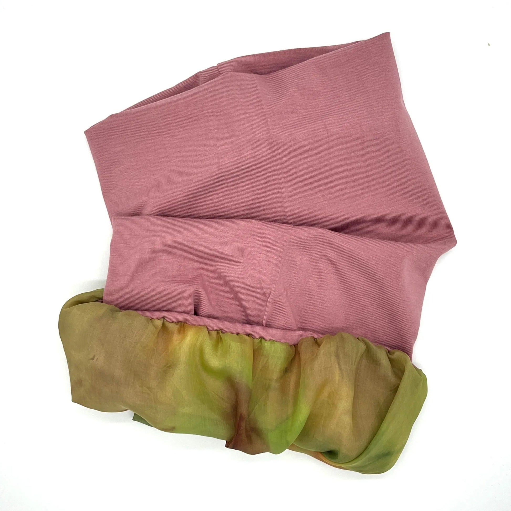 Dusky pink and green silk lined bamboo hair wrap SilkGenie