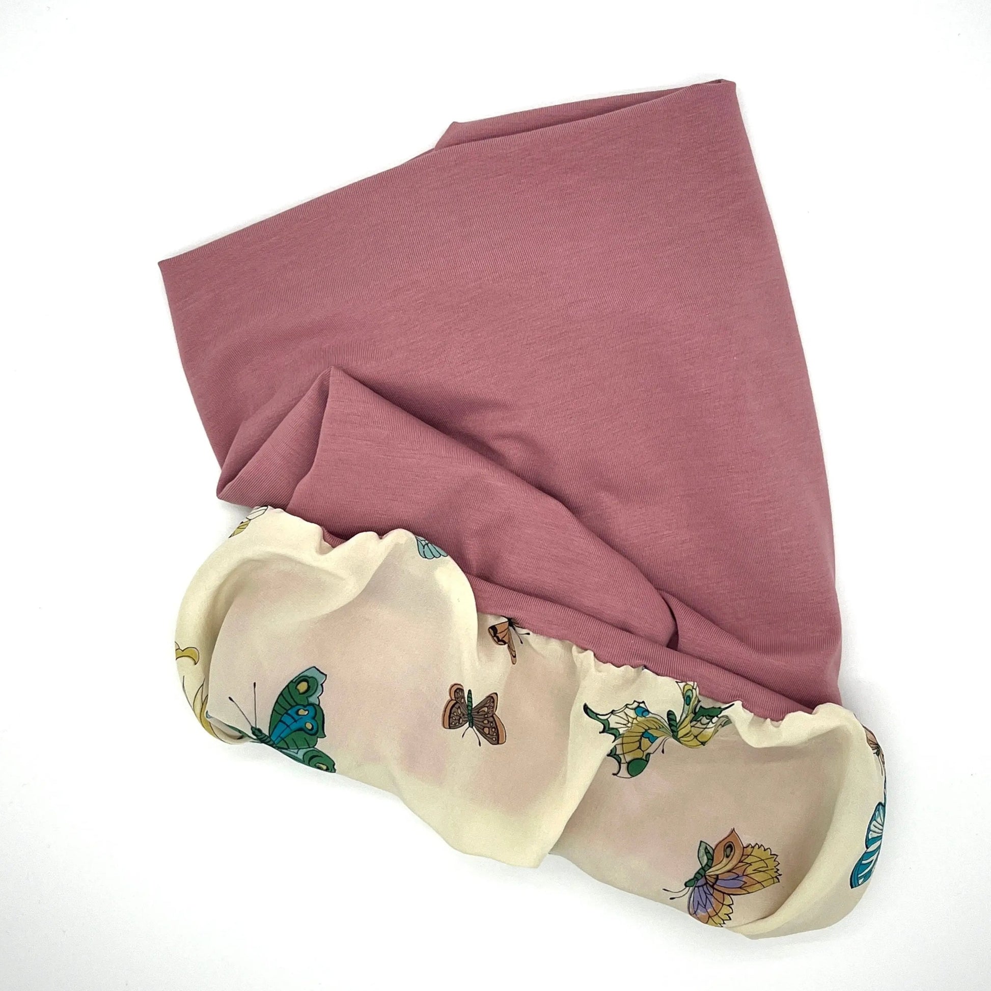 Dusky pink and multicoloured silk lined bamboo hair wrap SilkGenie