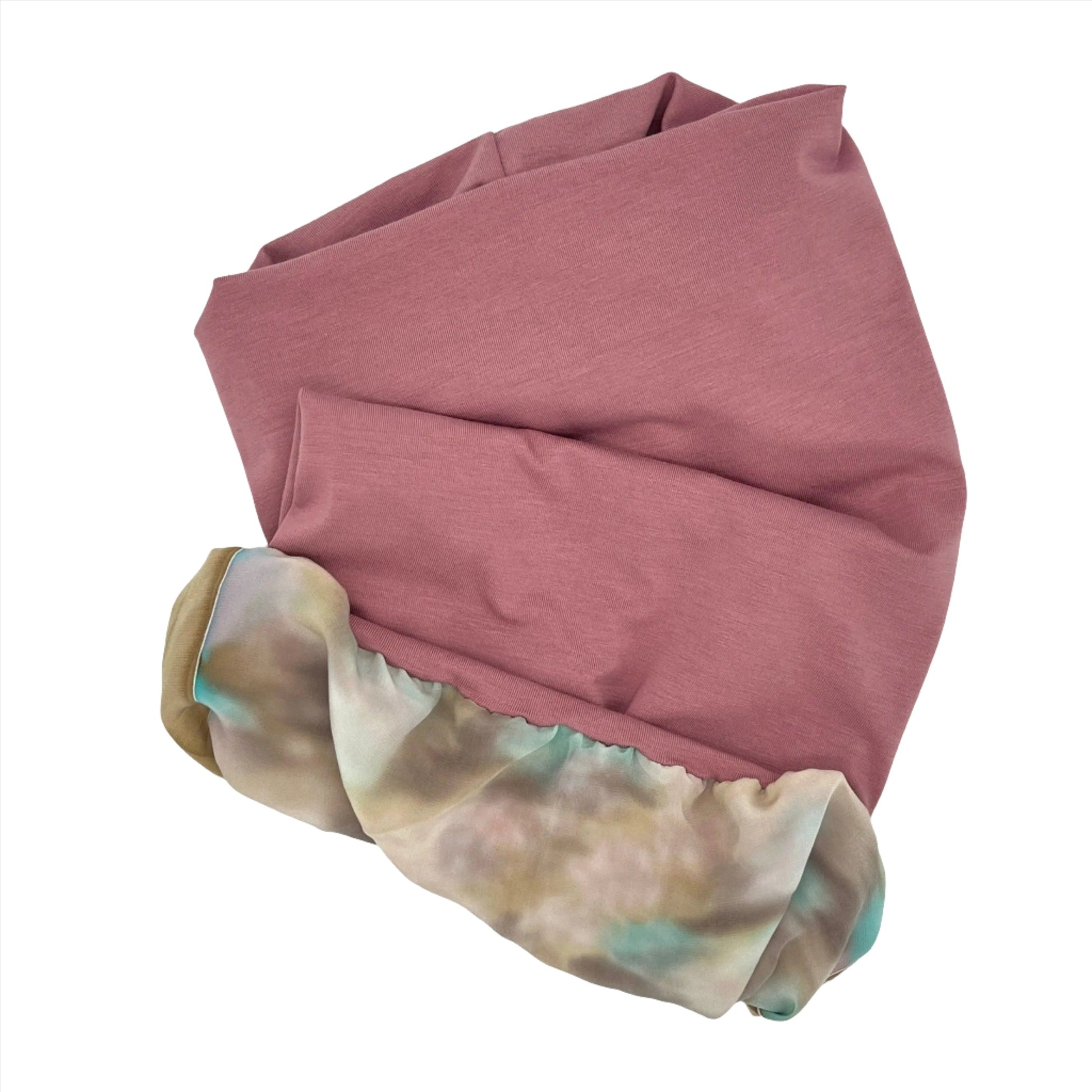 Dusky pink and multicoloured silk lined bamboo hair wrap SilkGenie