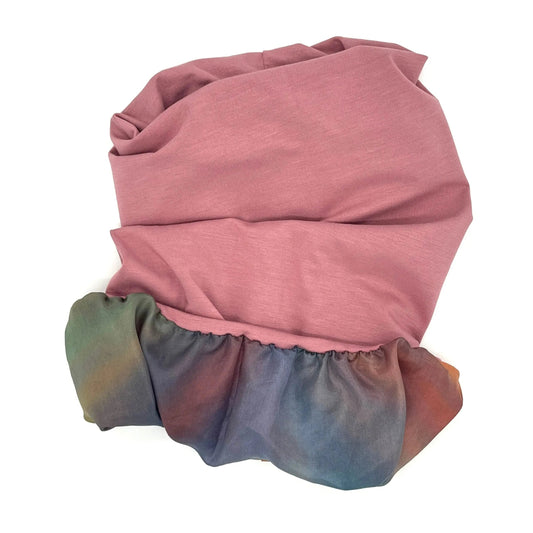 Dusky pink and multicoloured silk lined bamboo hair wrap SilkGenie