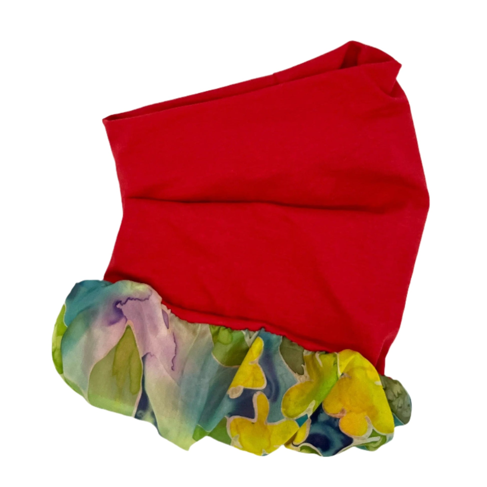 Red and green silk lined bamboo hair wrap SilkGenie