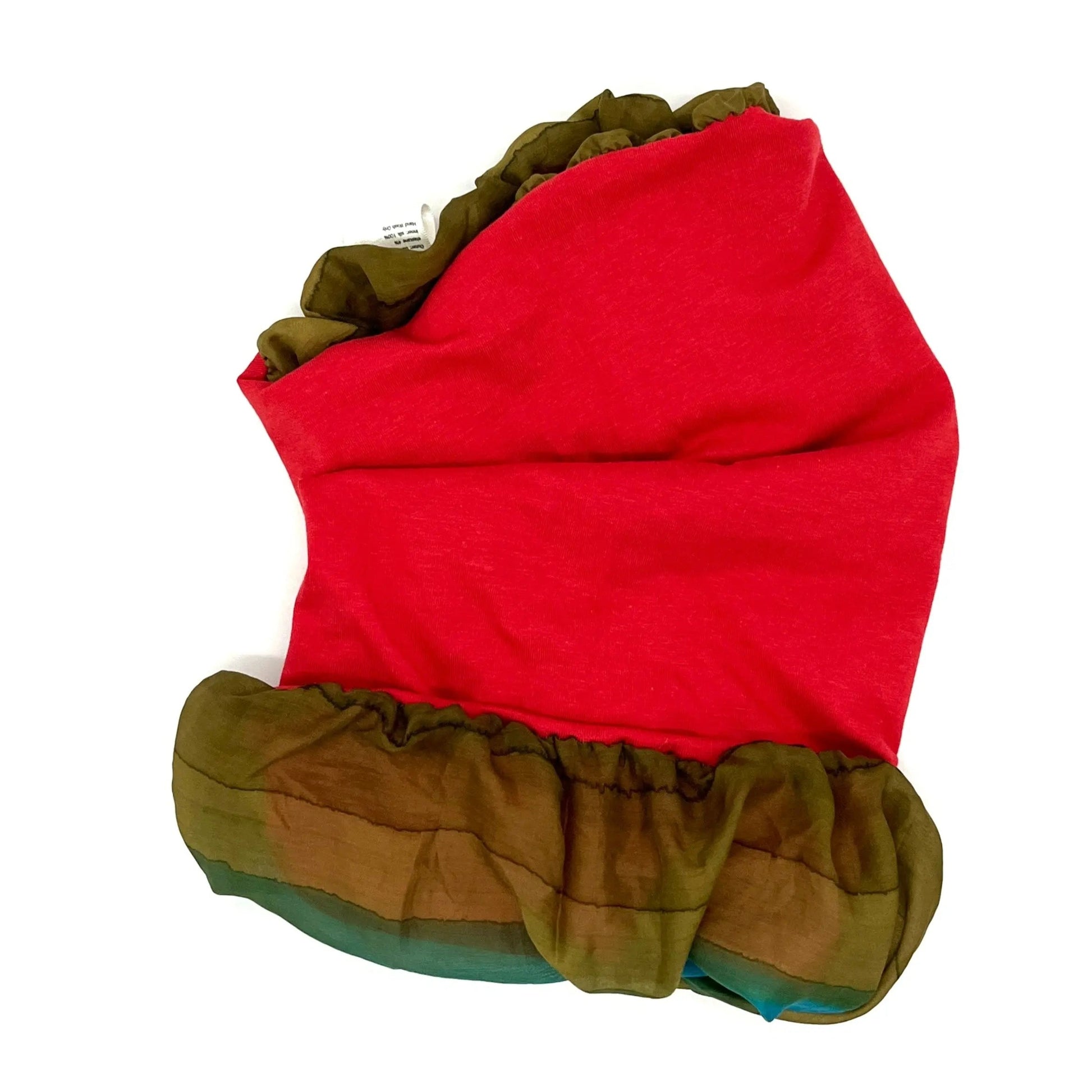 Red and multicoloured silk lined bamboo hair wrap SilkGenie
