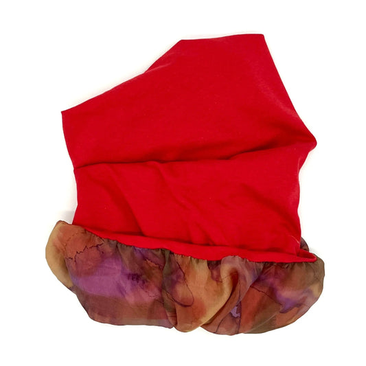 Red, bronze and purple silk lined bamboo hair wrap SilkGenie