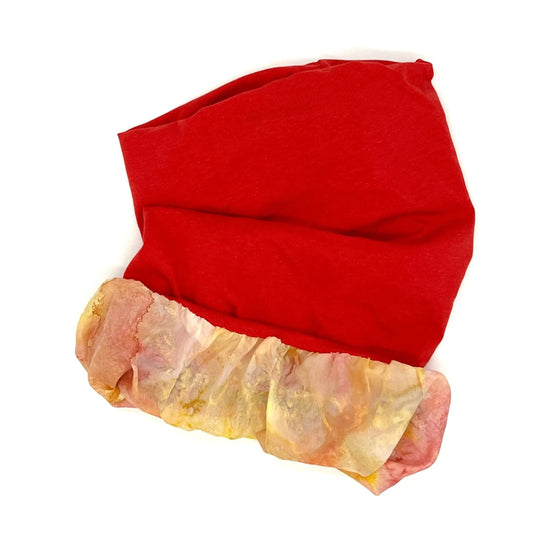 Red, orange and yellow silk lined bamboo hair wrap SilkGenie