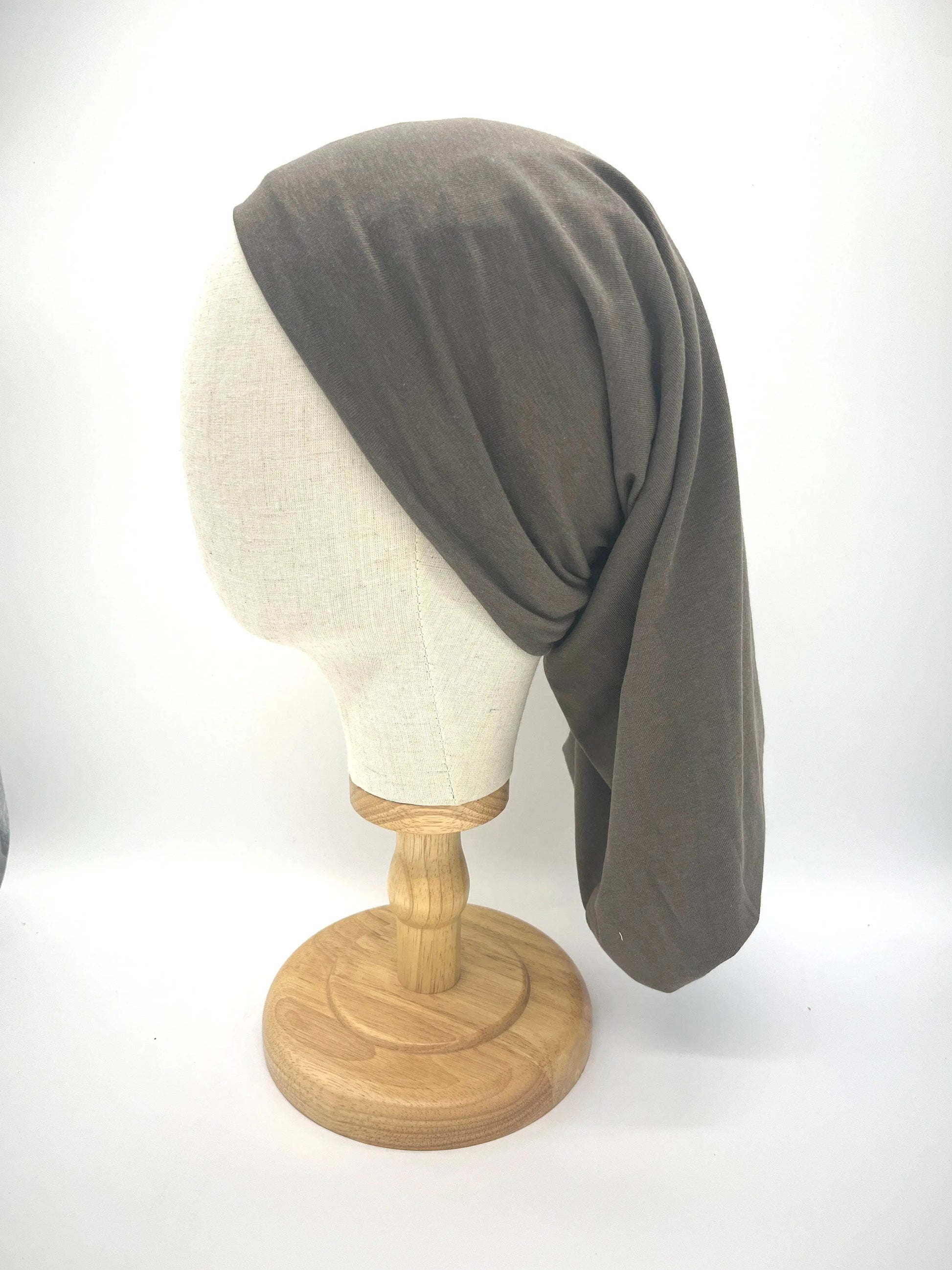 Taupe and beige silk lined bamboo hair wrap SilkGenie