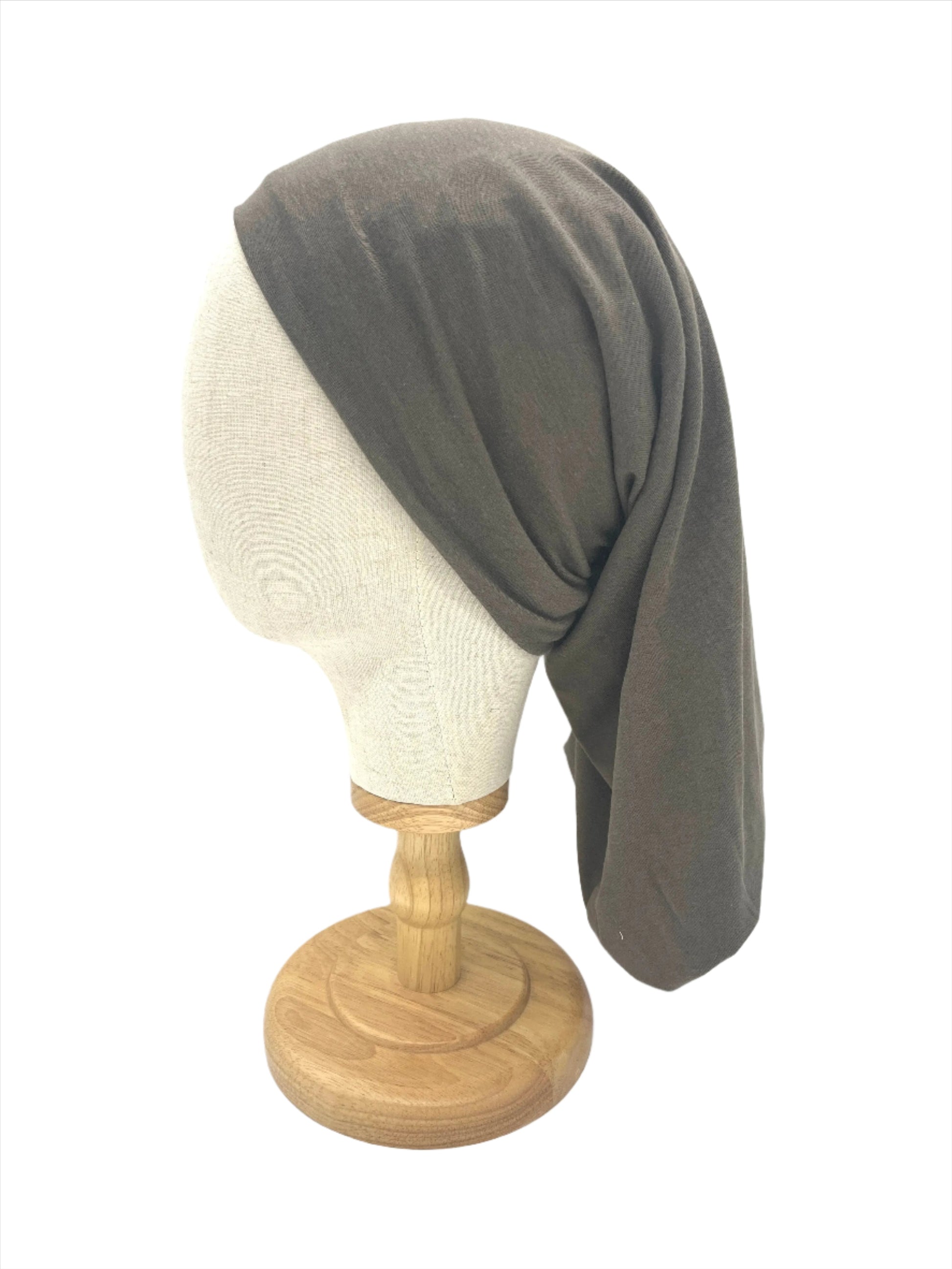 Taupe and blue silk lined bamboo hair wrap SilkGenie
