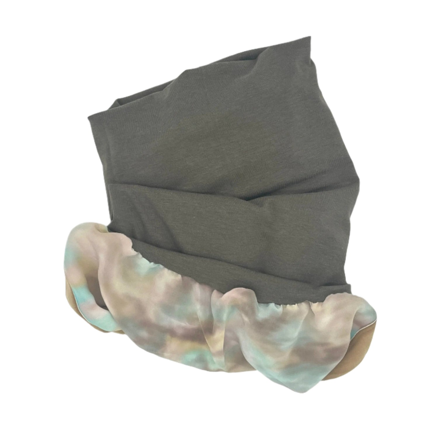 Taupe and multicoloured silk lined bamboo hair wrap SilkGenie