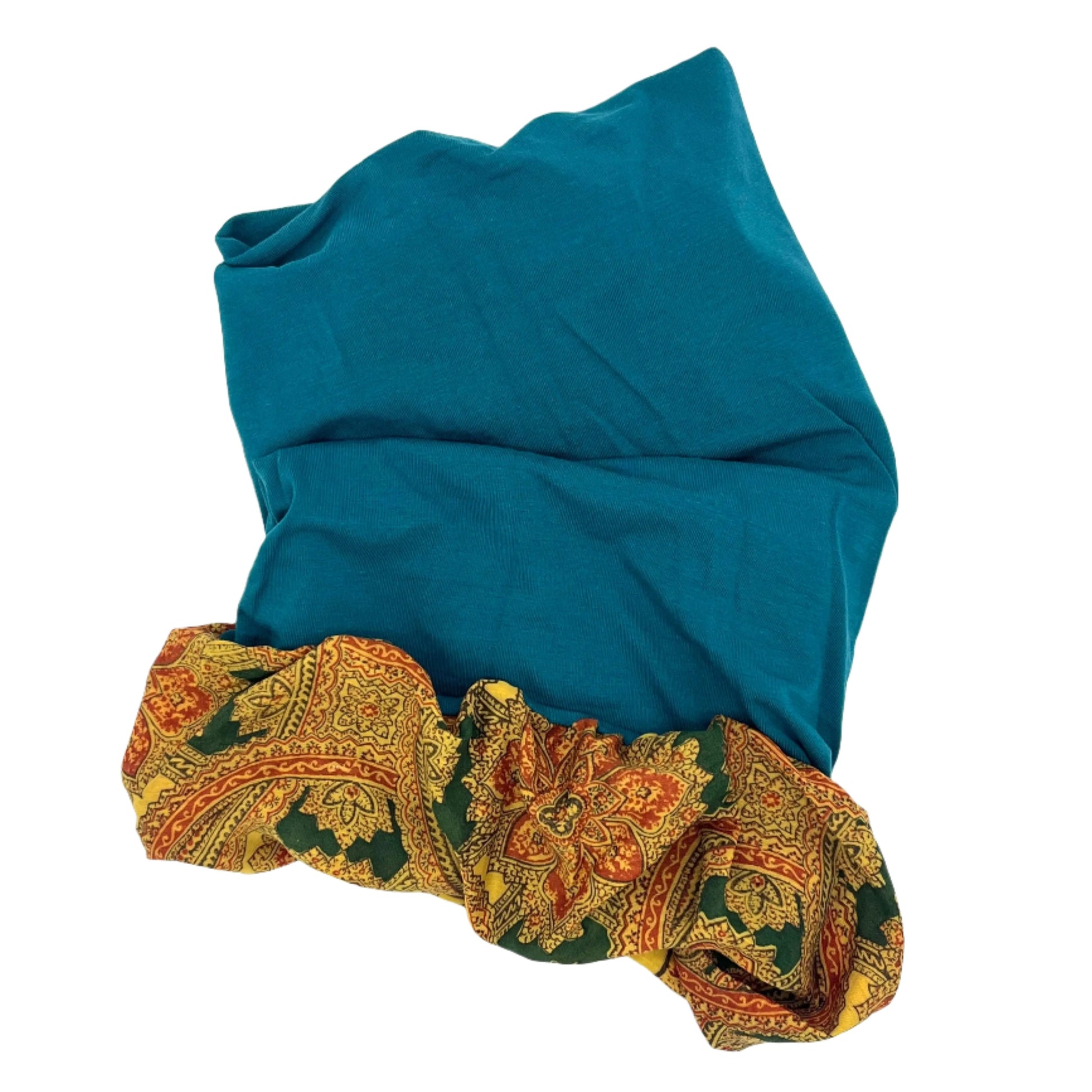 Turquoise and yellow silk lined bamboo hair wrap SilkGenie