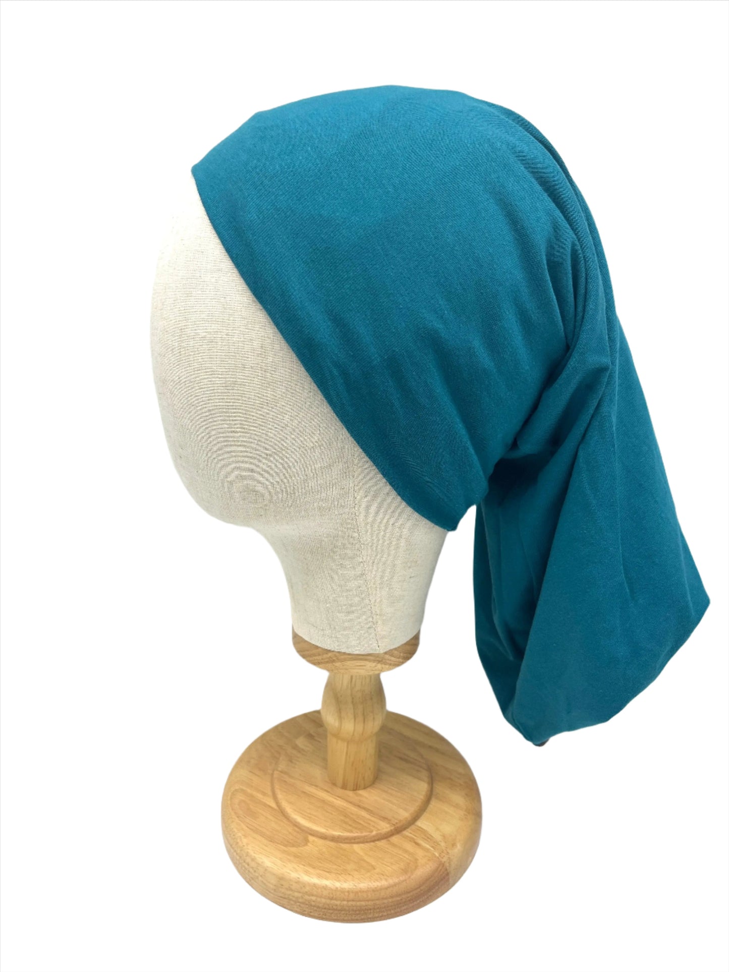 Turquoise, blue and cream silk lined bamboo hair wrap SilkGenie